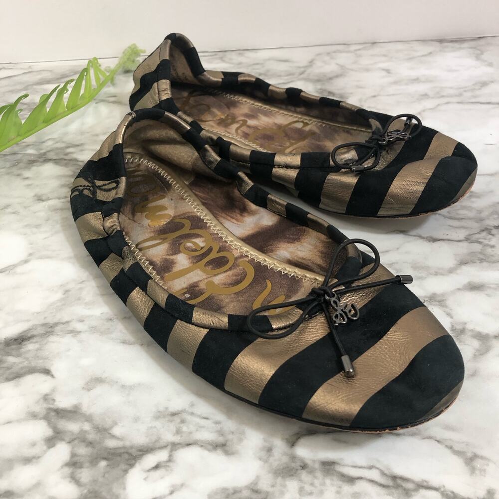 Sam Edelman Felicia Gold Black Stripe Ballet Flat Women 6